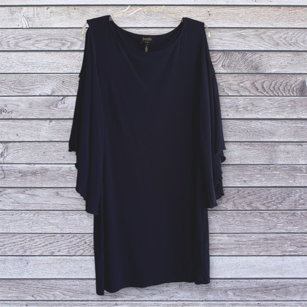 Laundry navy cold shoulder split sleeve shirt large